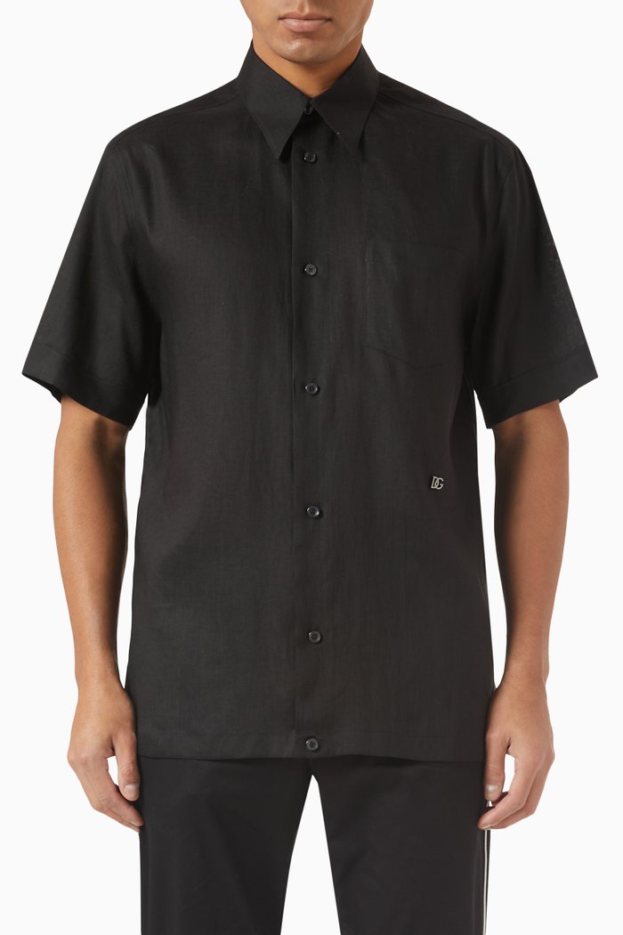 

Short Sleeve Shirt in Linen, Black