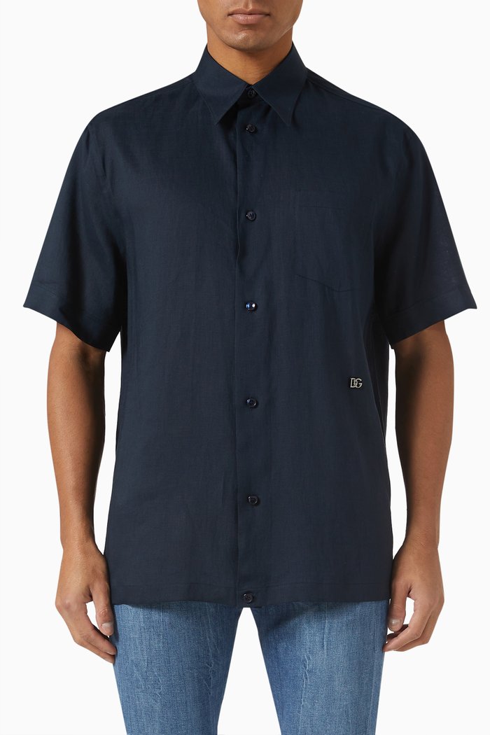 Short Sleeve Shirt in Linen, Blue