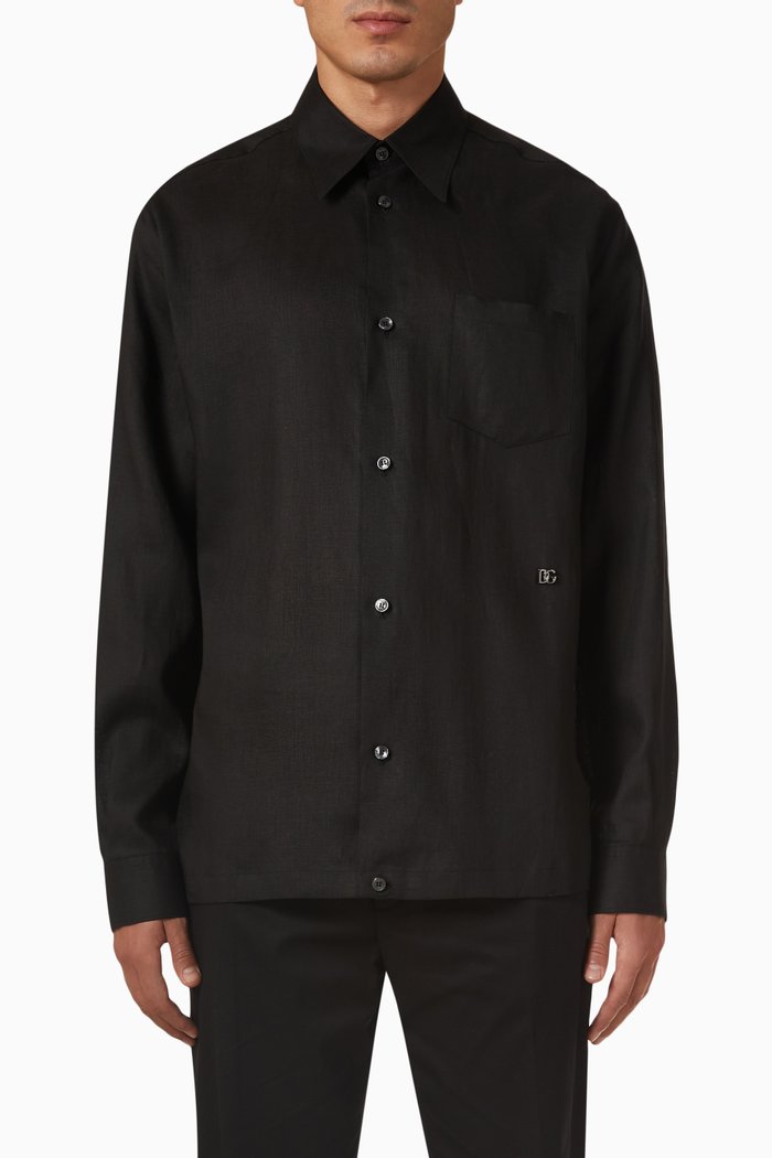 

Hawaiian Shirt in Linen, Black