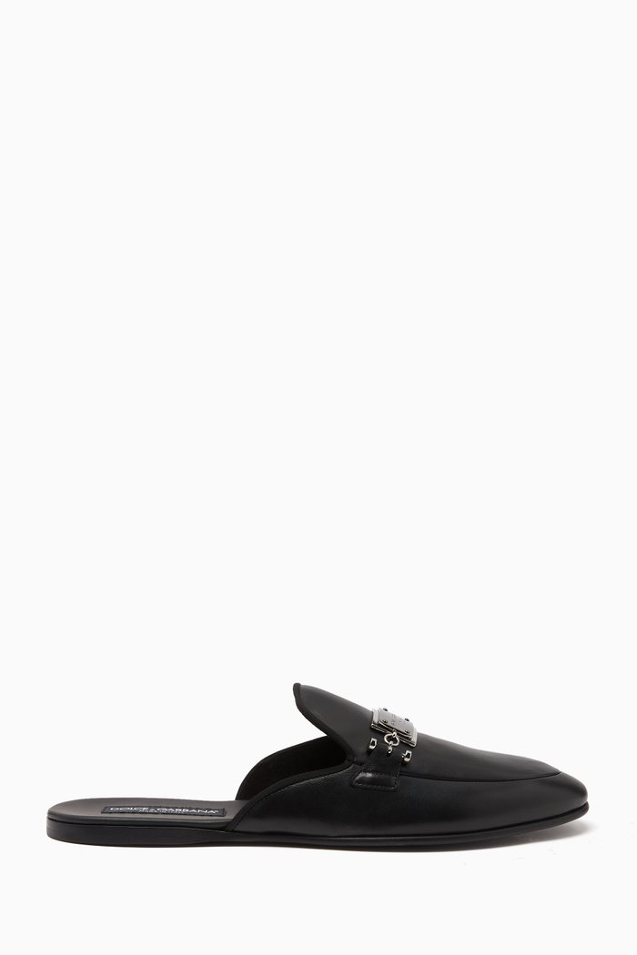 

Logo Slippers in Leather, Black