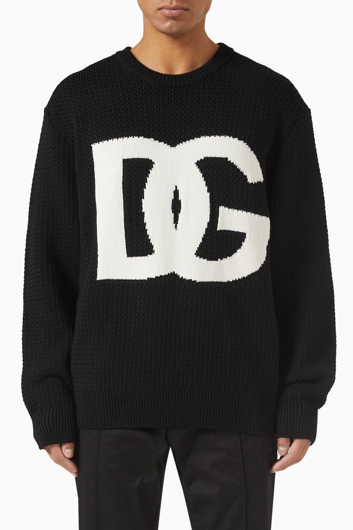 

Oversized Logo Sweater in Wool, Black