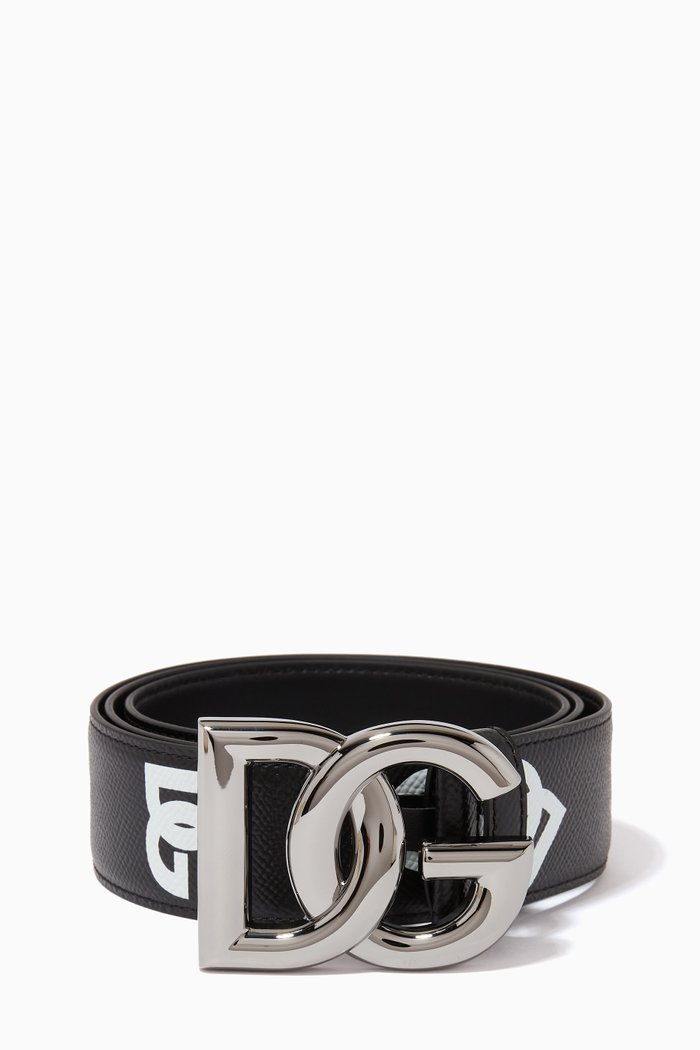 Crossover DG Logo Belt in Calf Leather, Black