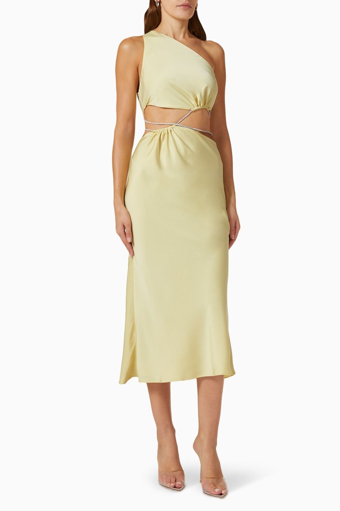 

Dimitra Diamante Midi Dress in Satin, Yellow