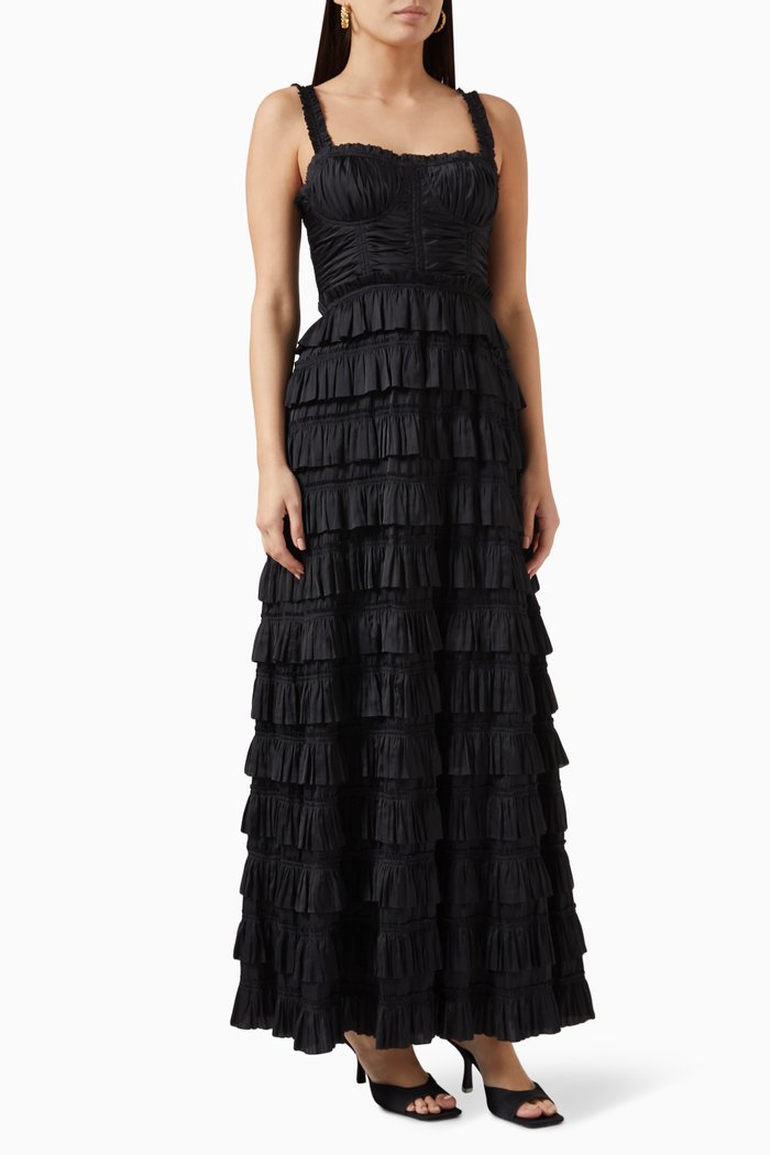 

Camille Gown in Plissé Satin, Black