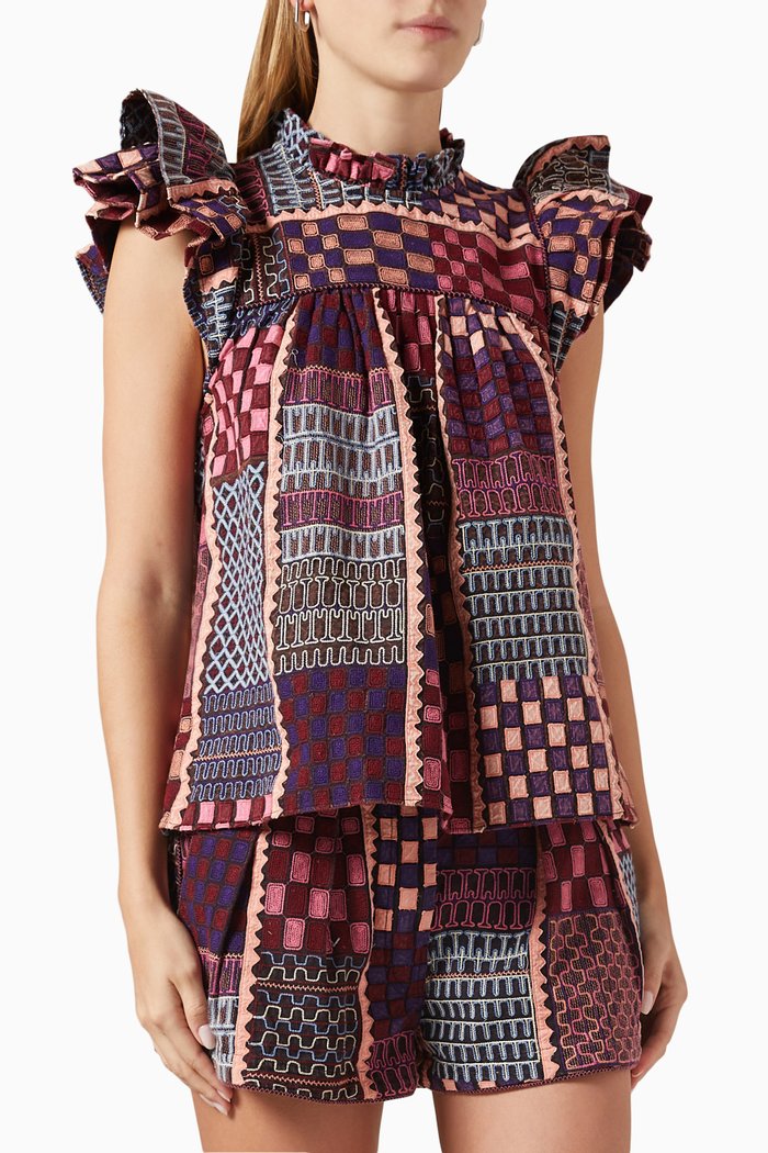 

Nanna Embroidered Top in Cotton, Multicolour