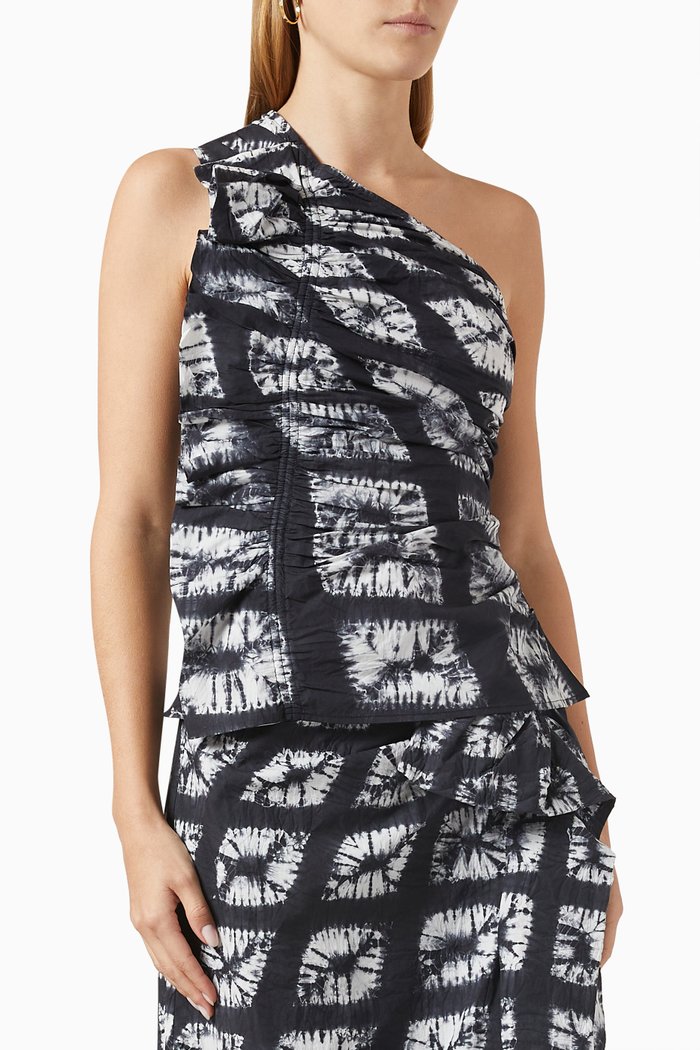

Senta One-shoulder Tie-dye Top in Cotton, Black