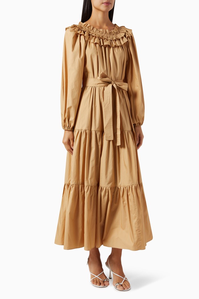 Beatrix Midi Dress in Cotton, Neutral