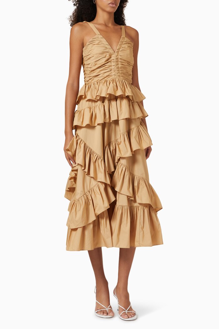 

Candace Midi Dress in Ruched-cotton, Neutral