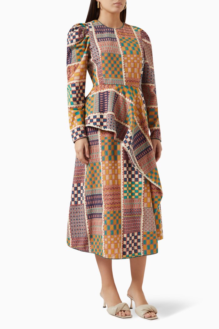 Danai Midi Dress in Patchworked Cotton, Multicolour