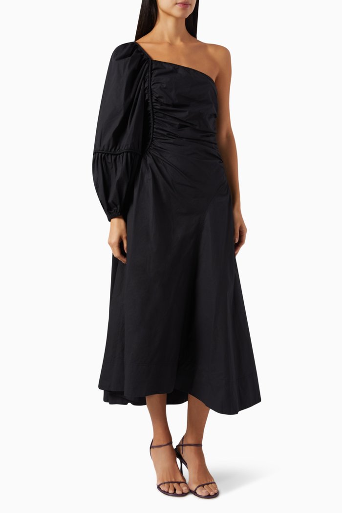

Fiorella One-shoulder Midi Dress in Cotton, Black