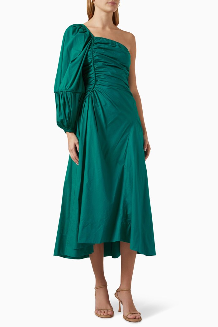 

Fiorella One-shoulder Midi Dress in Cotton, Green
