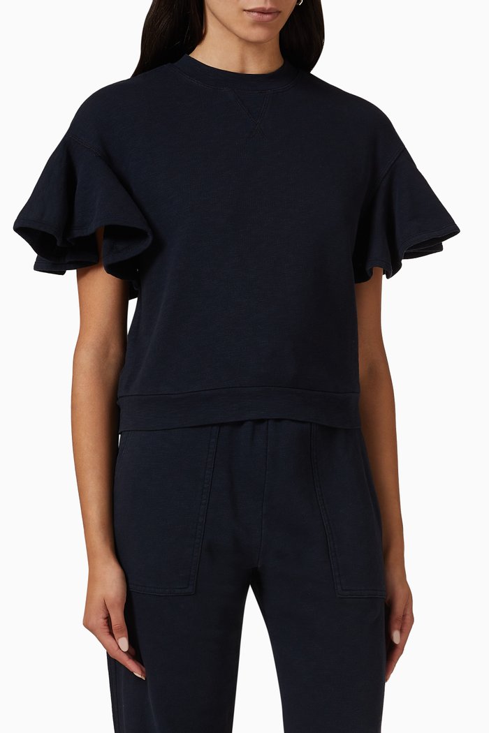 

Maia Ruffled-sleeve Top in Cotton-fleece, Blue