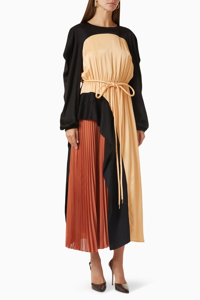 

Colour-block Belted Maxi Dress, Multicolour