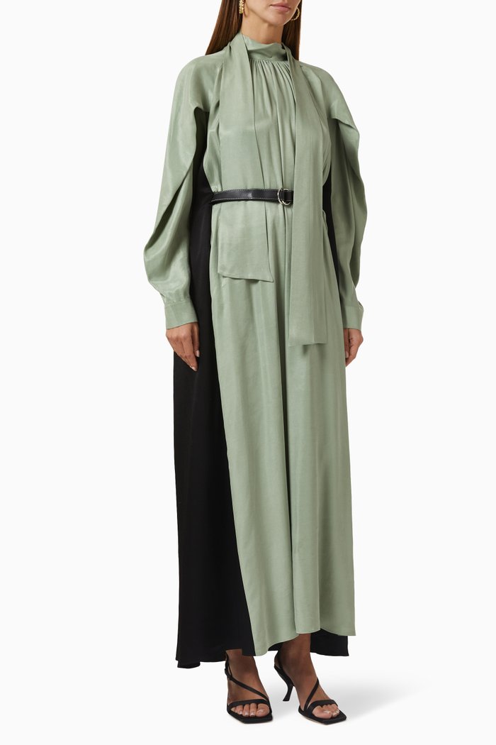 

Colour-block Belted Maxi Dress, Green