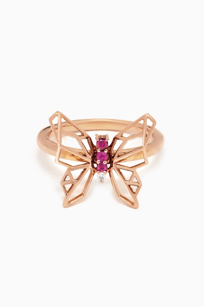 

Butterflies Diamond & Pink Sapphire Ring 18kt Rose Gold