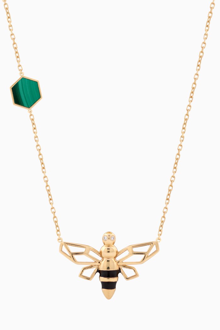 Kheffah Diamond & Malachite Necklace in 18kt Yellow Gold