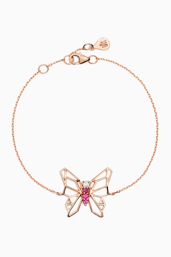 

Butterflies Diamond & Pink Sapphire Bracelet in 18kt Rose Gold