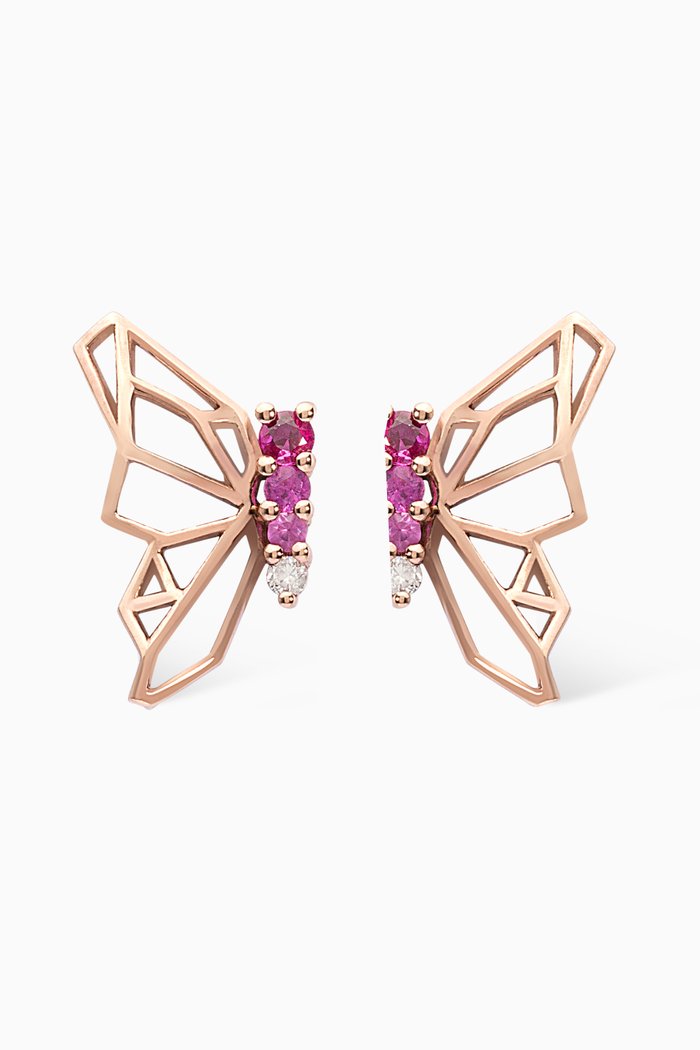 Butterflies Diamond & Pink Sapphire Earrings in 18kt Rose Gold