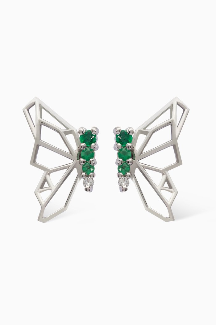

Butterflies Diamond & Emerald Earrings in 18kt White Gold, Silver