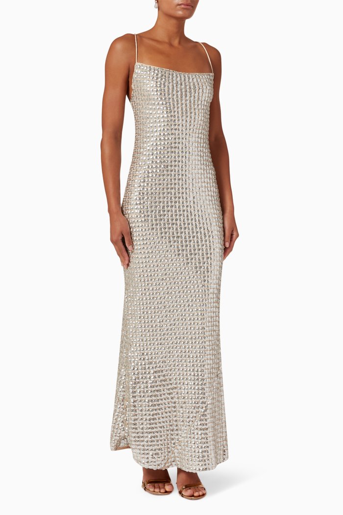 

Jemima Maxi Dress in Silk, Silver