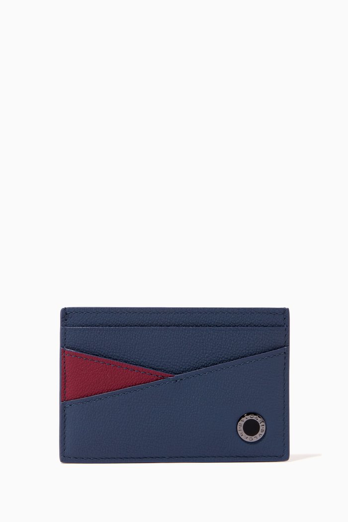 Bvlgari Bvlgari Card Holder in Urban Grain Leather, Blue