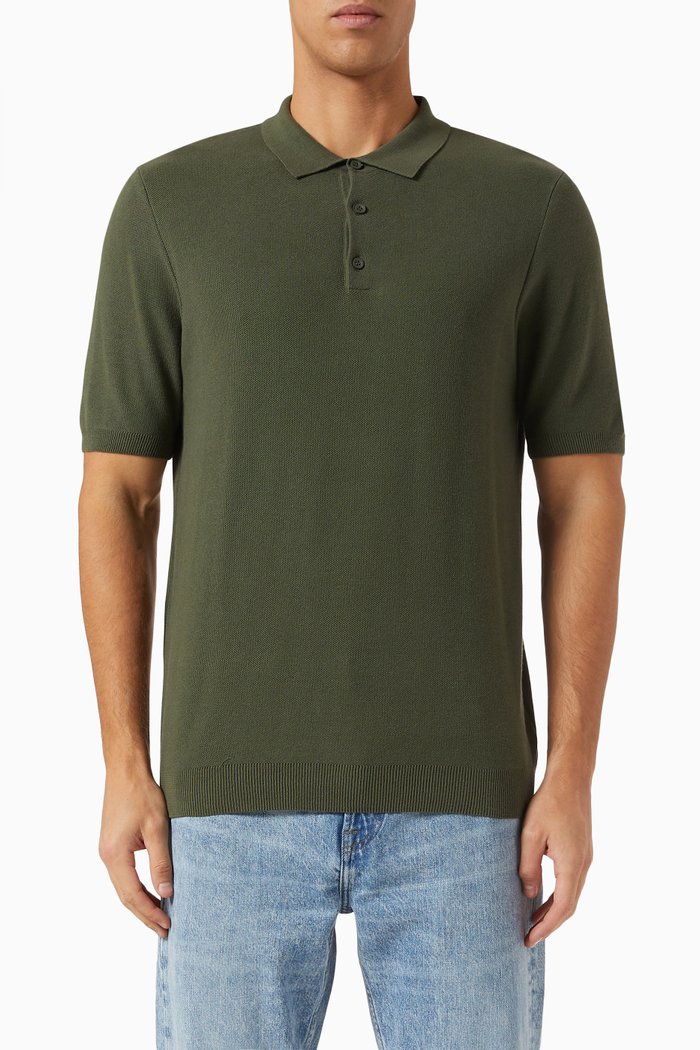 Polo Shirt in Knitted Cotton, Green