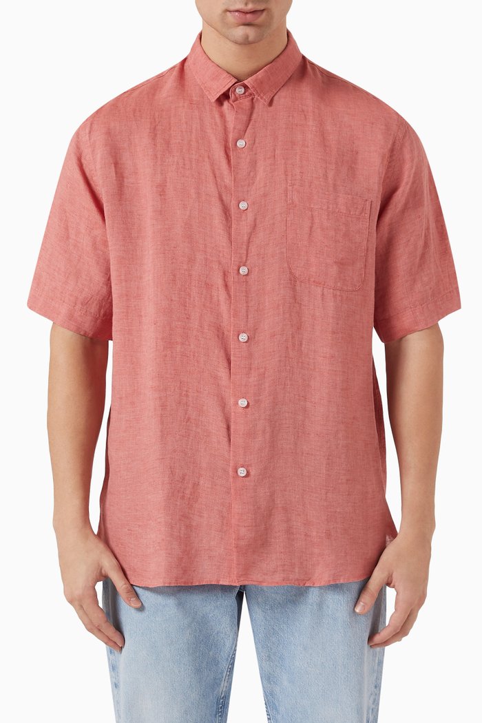 

Patch Pocket Shirt in Linen, Orange