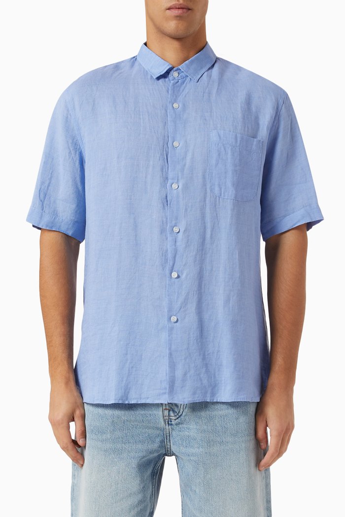 

Patch Pocket Shirt in Linen, Blue