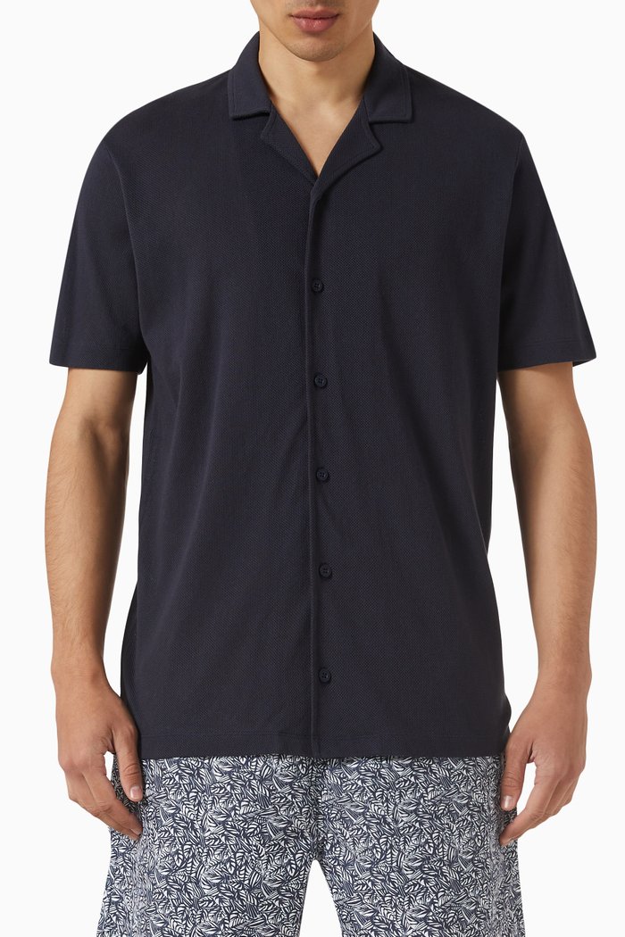 

Riviera Camp Collar T-shirt in Cotton, Blue