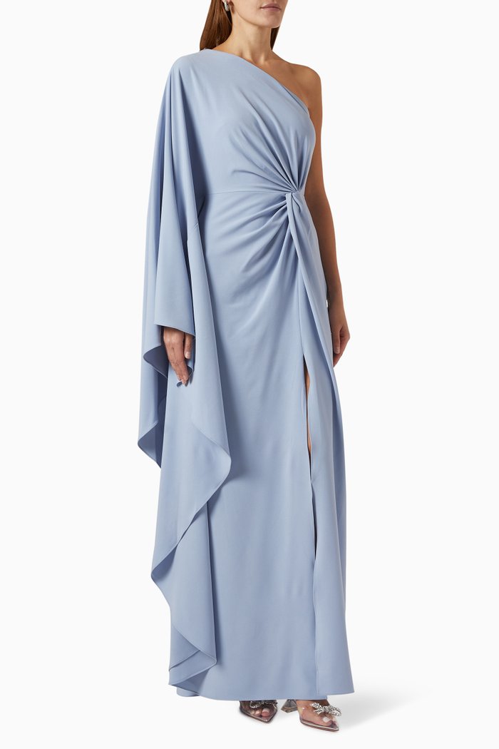 

Ariella Draped Gown in Fluid Crepe, Blue