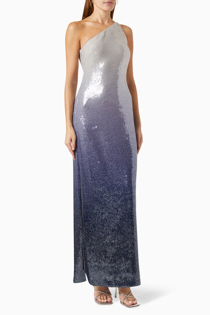 

Tiana One-shoulder Gown in Sequinned Crepe, Multicolour