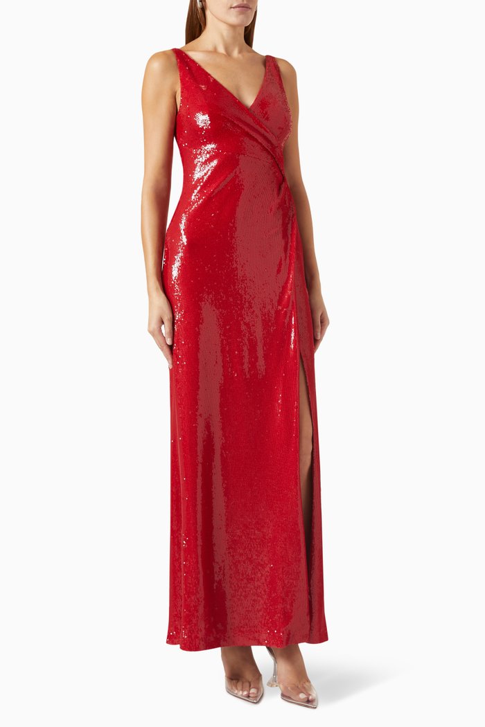 

Whitney Sequin-embroidered Gown, Red