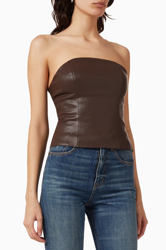 

Bustier Top in Vegan Leather, Brown