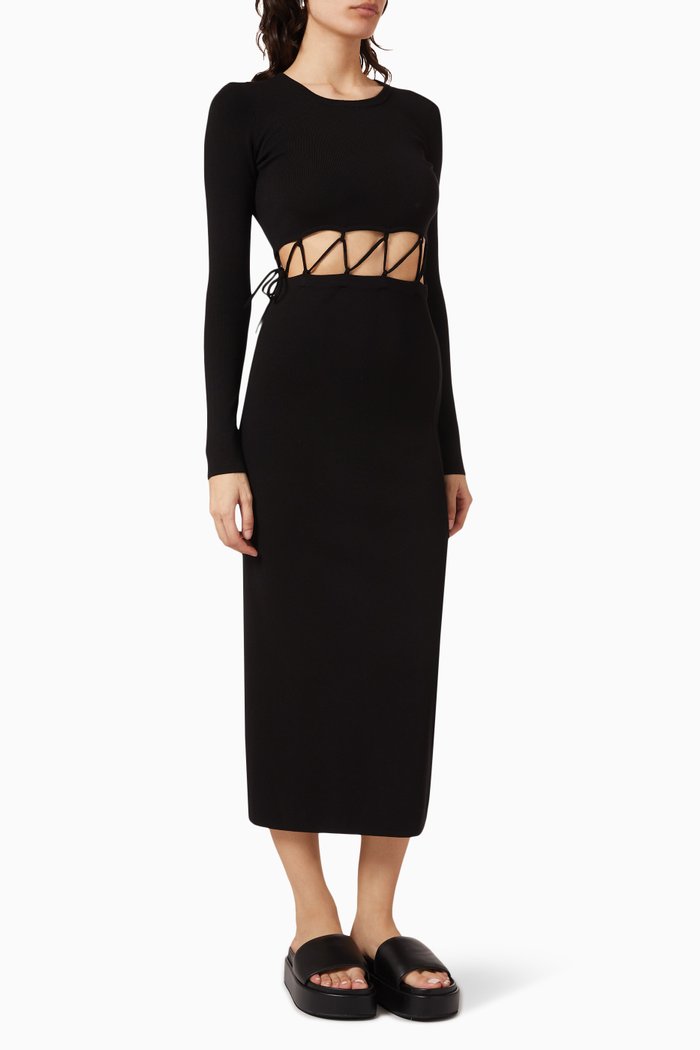 Lace-up Dress in Viscose Knit, Black