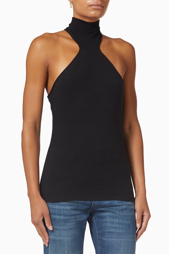 

Carved Turtleneck Tank Top in Sueded Jersey, Black