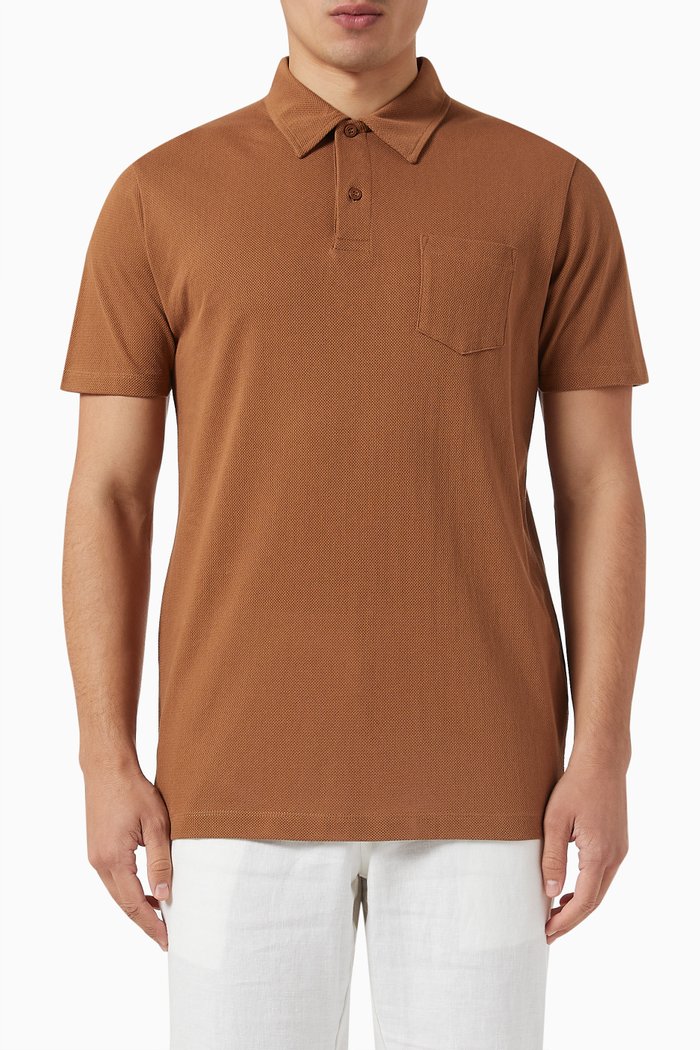 

Riviera Polo Shirt in Cotton Mesh, Brown