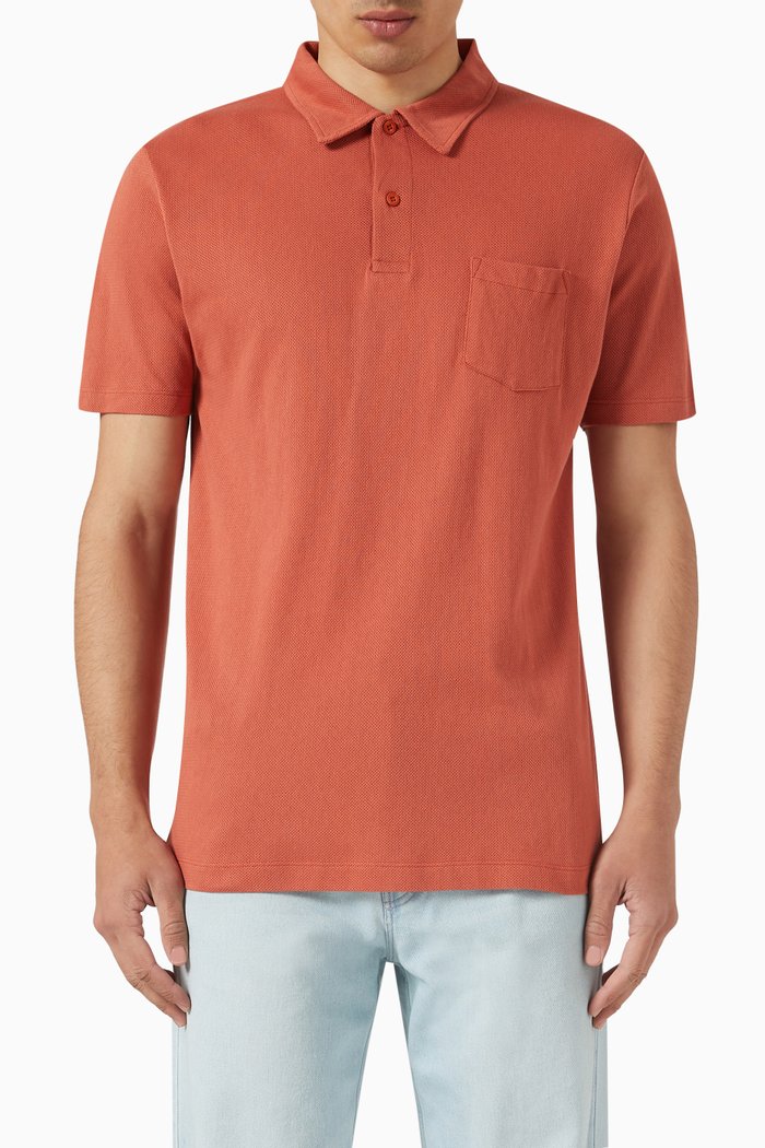 

Riviera Polo Shirt in Cotton Mesh, Orange