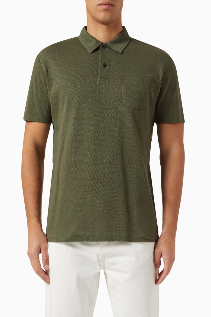 

Riviera Polo Shirt in Cotton Mesh, Green