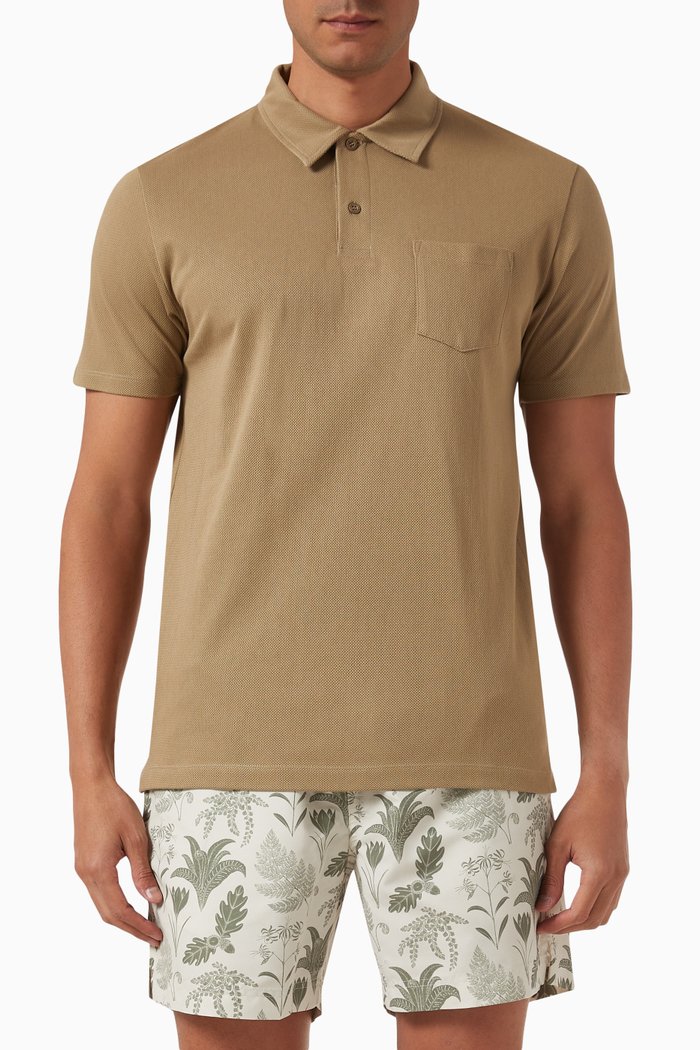 

Riviera Polo Shirt in Cotton Mesh, Brown