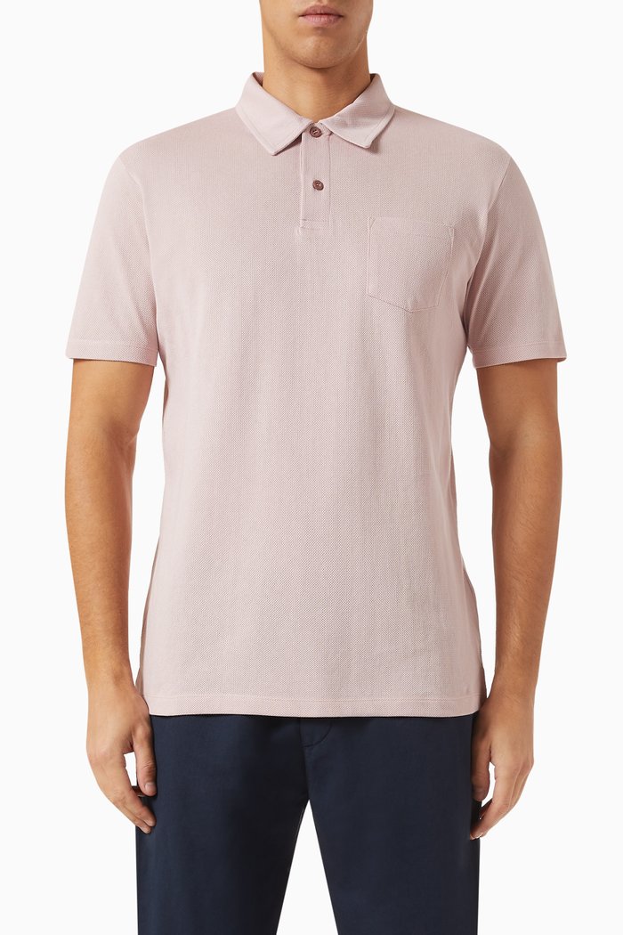 

Riviera Polo Shirt in Cotton Mesh, Pink
