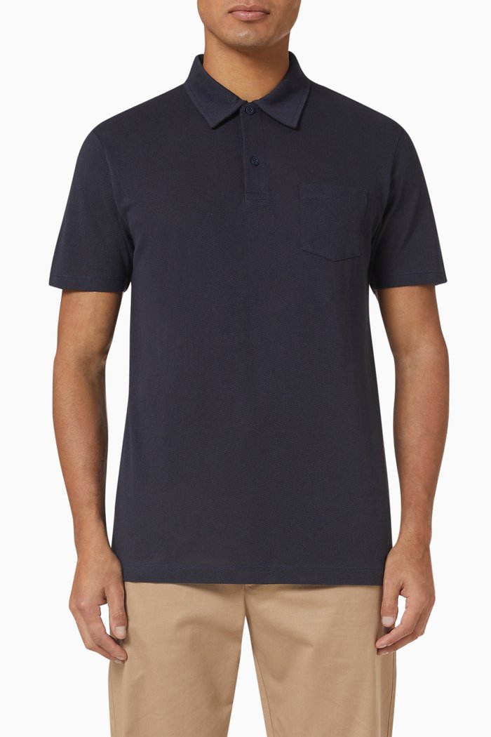 Riviera Polo Shirt in Cotton Mesh, Blue