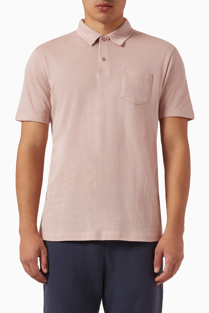 

Riviera Polo Shirt in Cotton Mesh, Pink