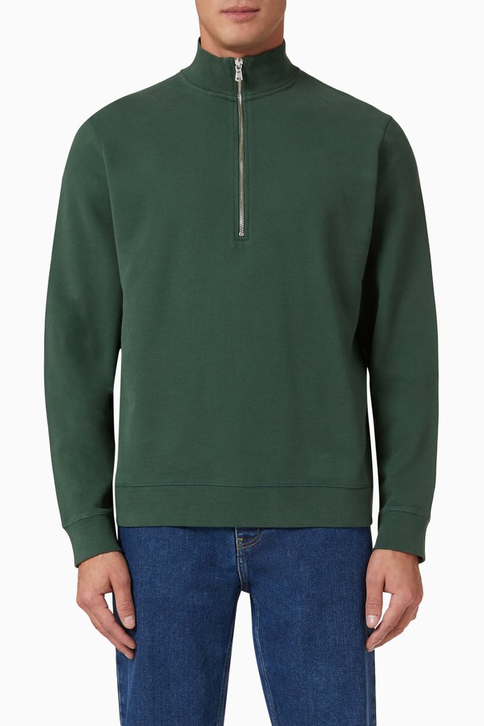 

Half Zip Loopback Sweatshirt in Cotton, Green