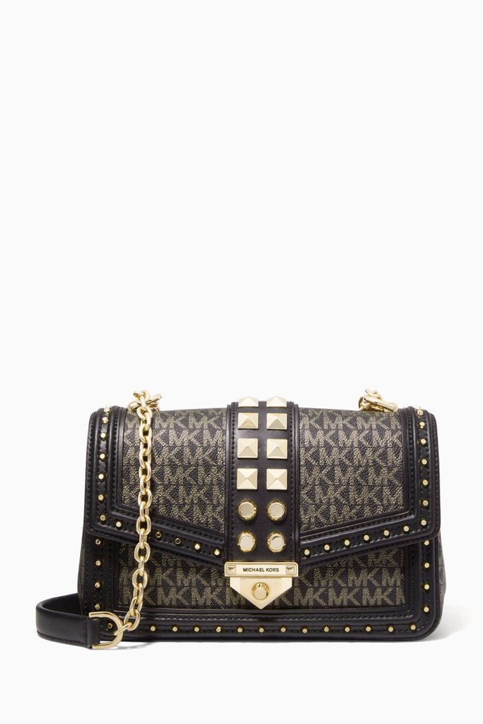 

Soho Large Studded Crossbody Bag in Leather & Canvas, Multicolour