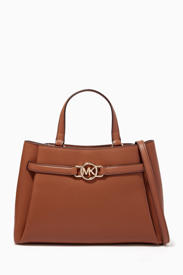 

Angelina Medium Satchel Bag in Calf Leather, Brown