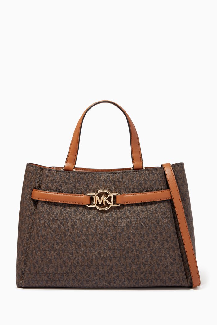 

Angelina Medium Satchel Bag in Signature Monogram Canvas & Leather, Multicolour