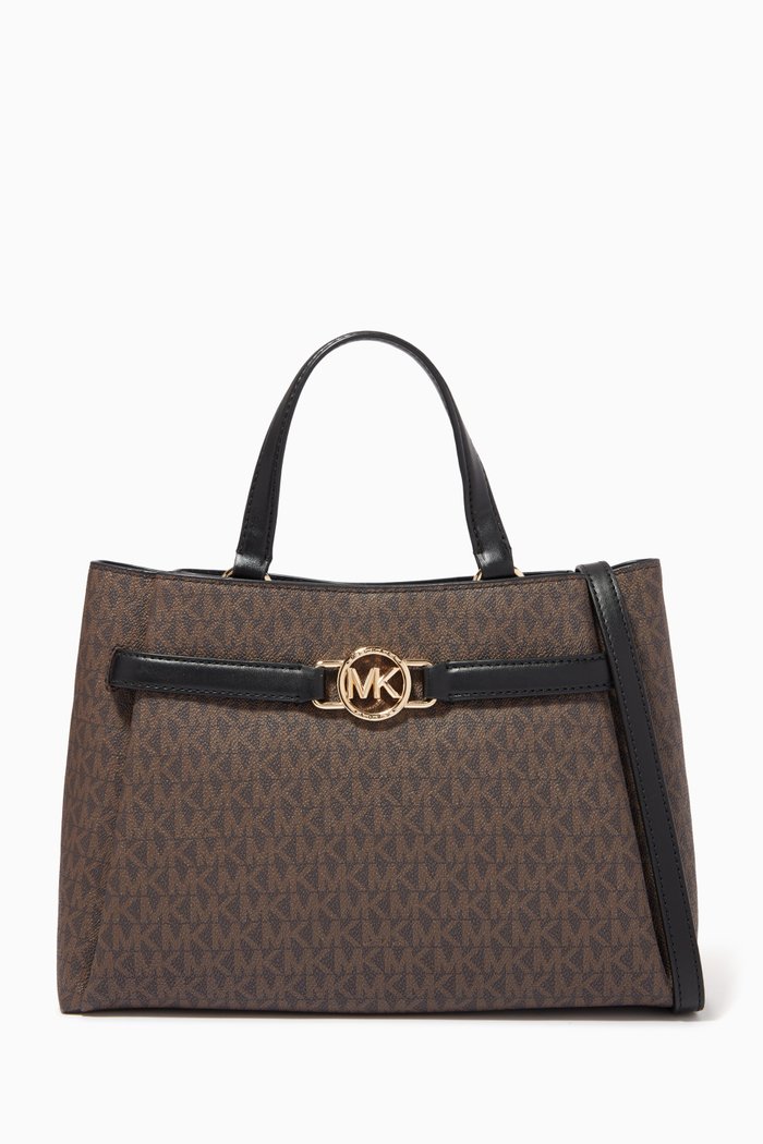 

Angelina Medium Satchel Bag in Signature Monogram Canvas & Leather, Multicolour