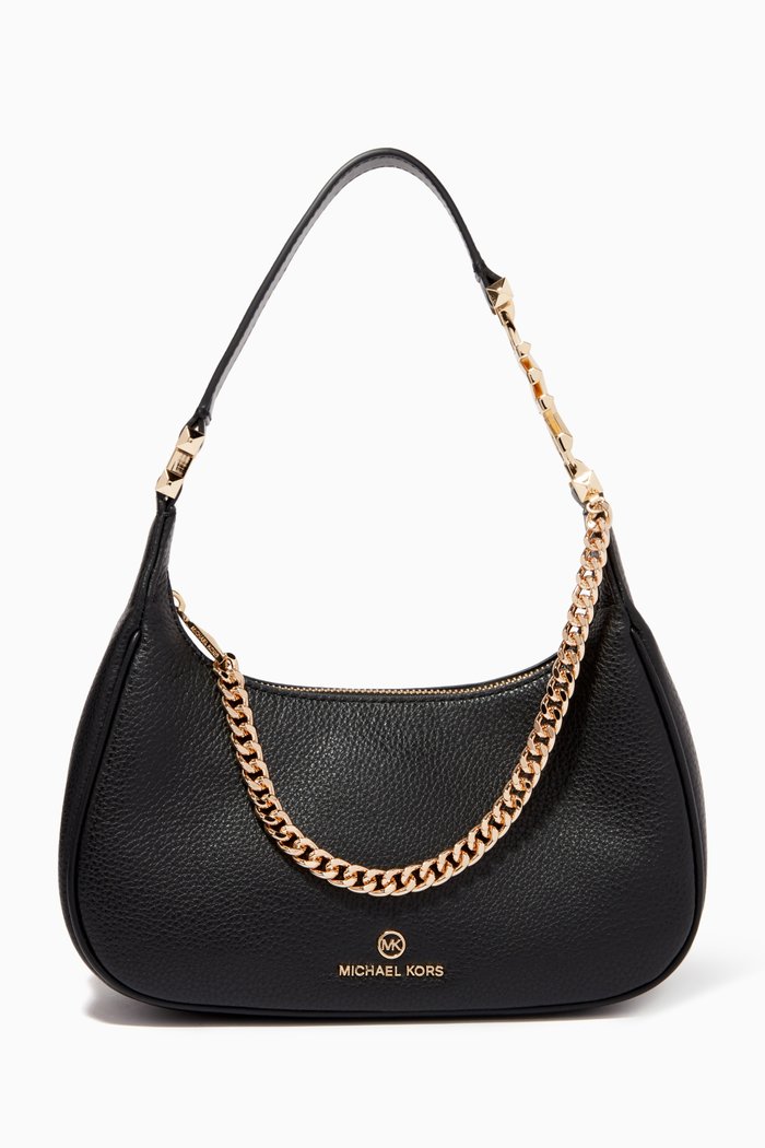 

Piper Small Logo Shoulder Bag in Leather, Black