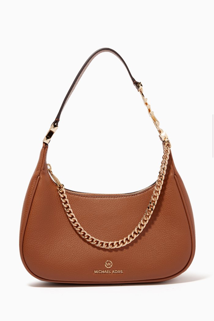 

Piper Small Logo Shoulder Bag in Leather, Brown