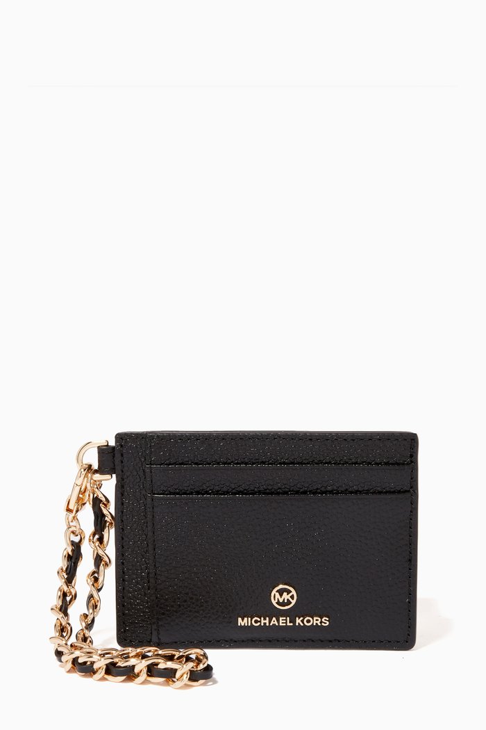 

Jet Set Charm Chain Card Case in Leather, Black